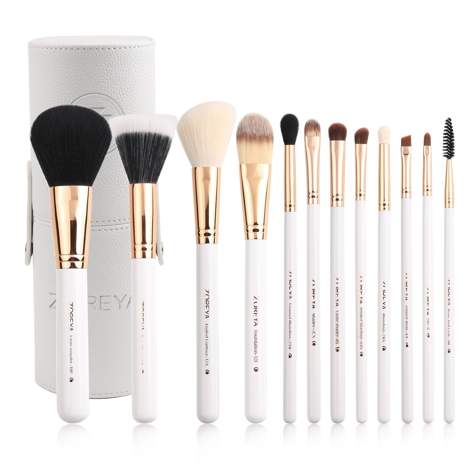 Premium Travel Makeup Brush Set 12 Pieces Essential Cosmetic Tools Synthetic Hair Foundation Powder Eye Cosmetic Brushes with Black Holder